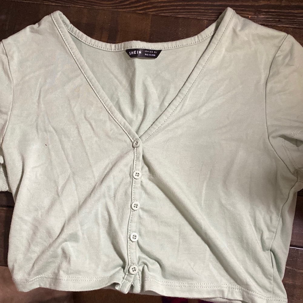 Light green button down crop top
